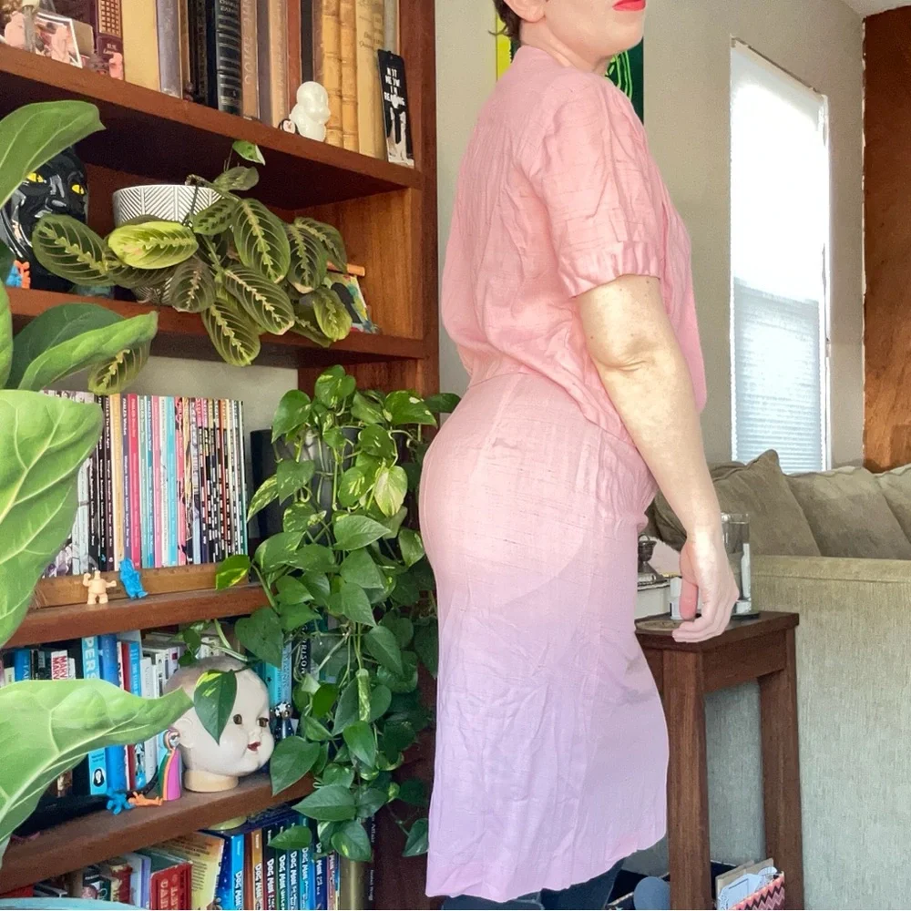 Vintage Pink Two-Piece Pencil Skirt Set